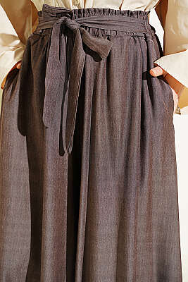 Oversize Paçalı Bağlamalı Pantolon Kahve - Pantolon