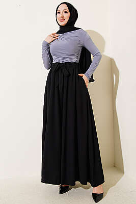 Oversize Paçalı Bağlamalı Pantolon Siyah - Pantolon