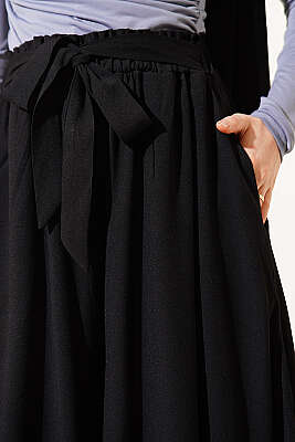 Oversize Paçalı Bağlamalı Pantolon Siyah - Pantolon