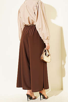 Oversize Paçalı Bel Lastikli Pantolon Kahve - Pantolon