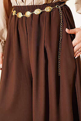 Oversize Paçalı Bel Lastikli Pantolon Kahve - Pantolon