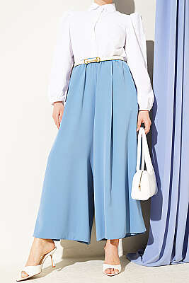 Oversize Paçalı Bel Lastikli Pantolon Mavi - MD TREND