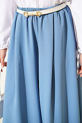 Oversize Paçalı Bel Lastikli Pantolon Mavi - Pantolon