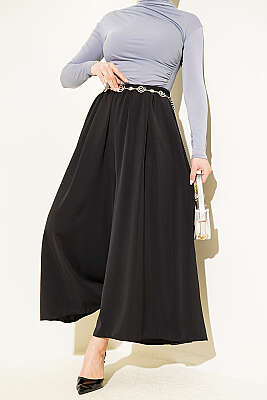 Oversize Paçalı Bel Lastikli Pantolon Siyah - MD TREND