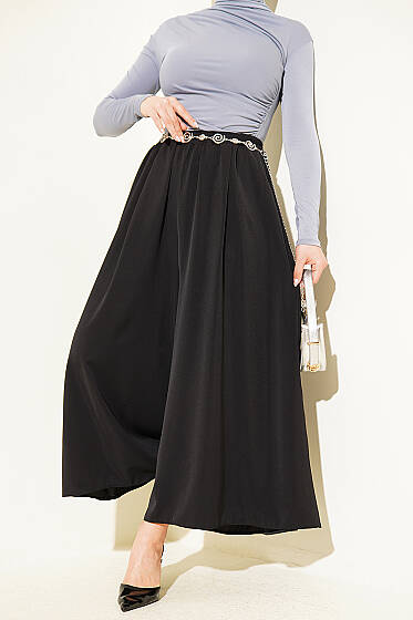Oversize Paçalı Bel Lastikli Pantolon Siyah - Pantolon