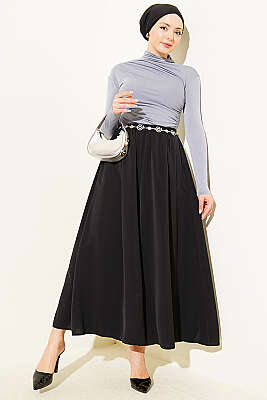 Oversize Paçalı Bel Lastikli Pantolon Siyah - Pantolon