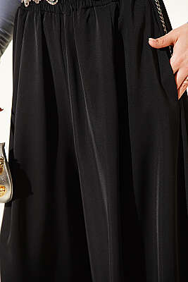 Oversize Paçalı Bel Lastikli Pantolon Siyah - Pantolon