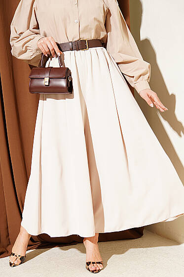 Oversize Paçalı Bel Lastikli Pantolon Taş - Pantolon