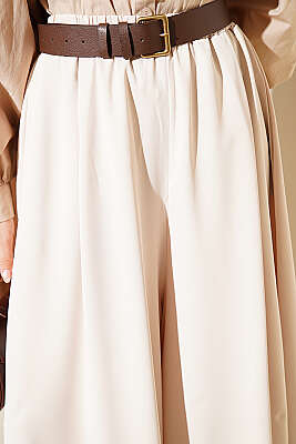 Oversize Paçalı Bel Lastikli Pantolon Taş - Pantolon