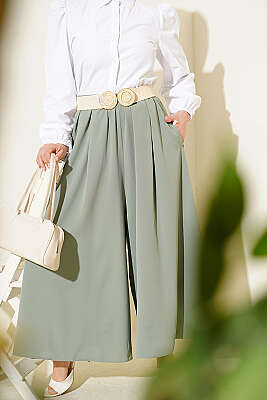 Oversize Paçalı Bel Lastikli Pantolon Yeşil - MD TREND