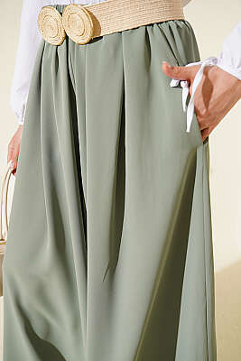 Oversize Paçalı Bel Lastikli Pantolon Yeşil - Pantolon