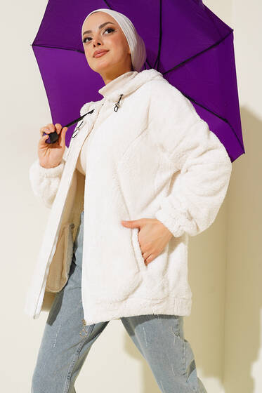 Oversize Peluş Hırka Ekru - Hırka