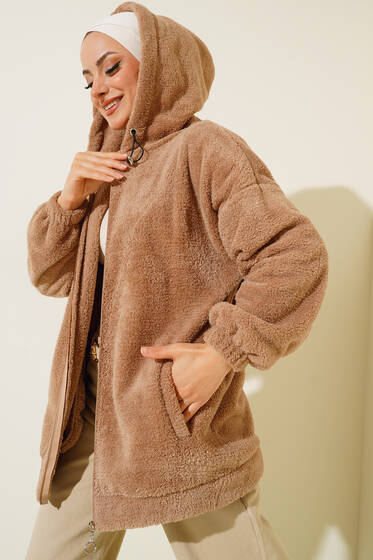 Oversize Peluş Hırka Latte - Hırka