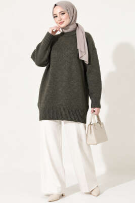 Oversize Ribanalı Triko Tunik Füme - Tunik