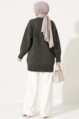 Oversize Ribanalı Triko Tunik Füme - Tunik