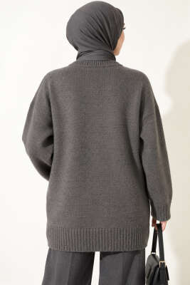 Oversize Ribanalı Triko Tunik Haki - Tunik