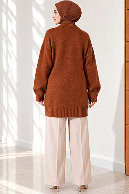 Oversize Ribanalı Triko Tunik Karamel - Tunik
