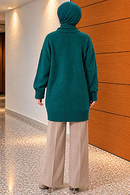 Oversize Ribanalı Triko Tunik Nefti - Tunik