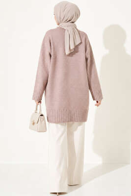 Oversize Ribanalı Triko Tunik Pudra - Tunik