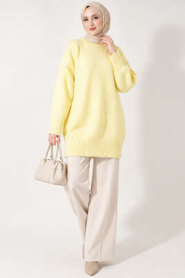 Oversize Ribanalı Triko Tunik Sarı - Tunik