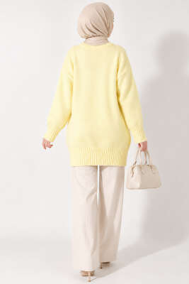 Oversize Ribanalı Triko Tunik Sarı - Tunik