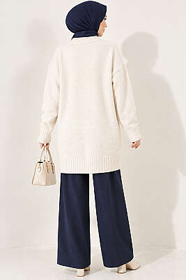 Oversize Ribanalı Triko Tunik Taş - Tunik