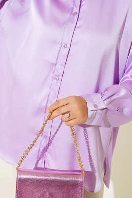 Oversize Saten Gömlek Lila - Tunik