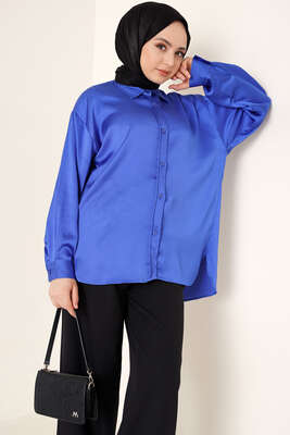 Oversize Saten Gömlek Saks 