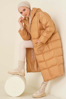 Oversize Şişme Mont Camel - Mont