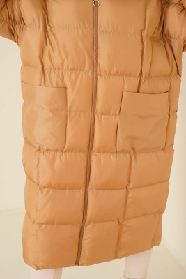 Oversize Şişme Mont Camel - Mont