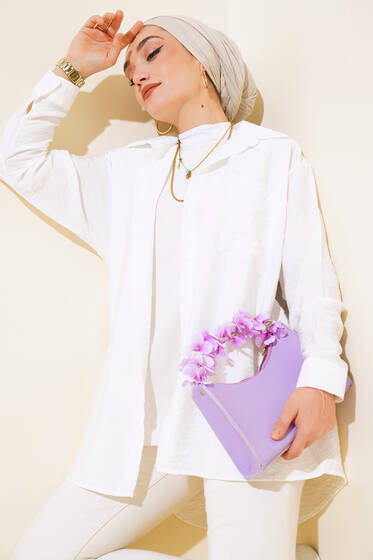 Oversize Tek Cepli Gömlek Ekru - Gömlek