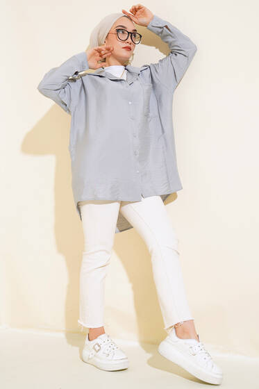 Oversize Tek Cepli Gömlek Gri - Gömlek