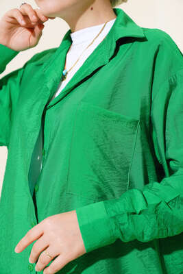 Oversize Tek Cepli Gömlek Yeşil - Thumbnail