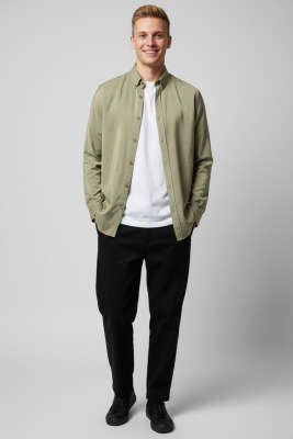 Oversize Tensel Erkek Gömlek Haki - Erkek Gömlek