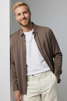 Oversize Tensel Erkek Gömlek Kahve - DEEP POİNT