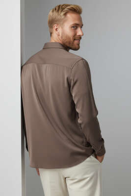 Oversize Tensel Erkek Gömlek Kahve - Erkek Gömlek