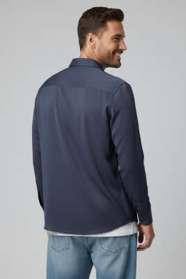 Oversize Tensel Erkek Gömlek Lacivert - Erkek Gömlek