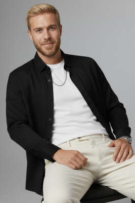 Oversize Tensel Erkek Gömlek Siyah 