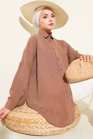 Oversize Tensel Gömlek Kahve - Gömlek