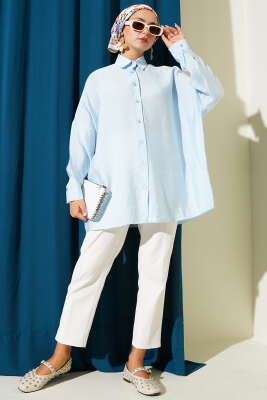 Oversize Tensel Gömlek Mavi - 500-700 TL Ürünler