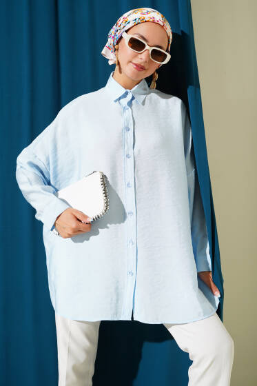 Oversize Tensel Gömlek Mavi - Gömlek