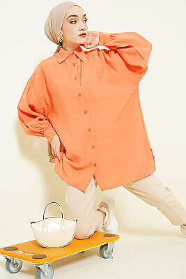 Oversize Tensel Gömlek Oranj - NEFİSE