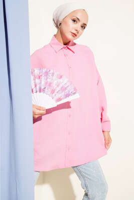 Oversize Tensel Gömlek Pembe 