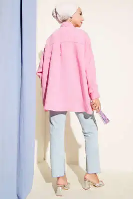 Oversize Tensel Gömlek Pembe - Gömlek