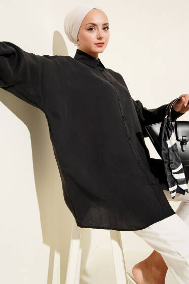Oversize Tensel Gömlek Siyah - Gömlek