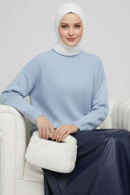 Oversize Triko Kazak Bebe Mavi - Triko Kazak
