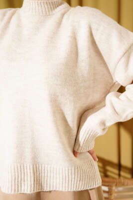 Oversize Triko Kazak Bej - Triko Kazak