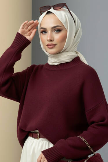 Oversize Triko Kazak Bordo - Triko Kazak