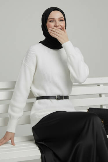 Oversize Triko Kazak Ekru - Triko Kazak