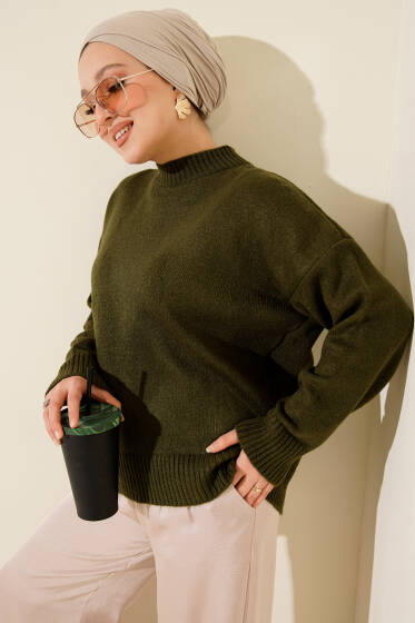 Oversize Triko Kazak Haki - Triko Kazak